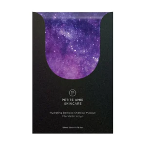 PETITE AMIE SKINCARE drėkinanti bambuko anglies lakštinė veido kaukė „Interstellar Indigo”